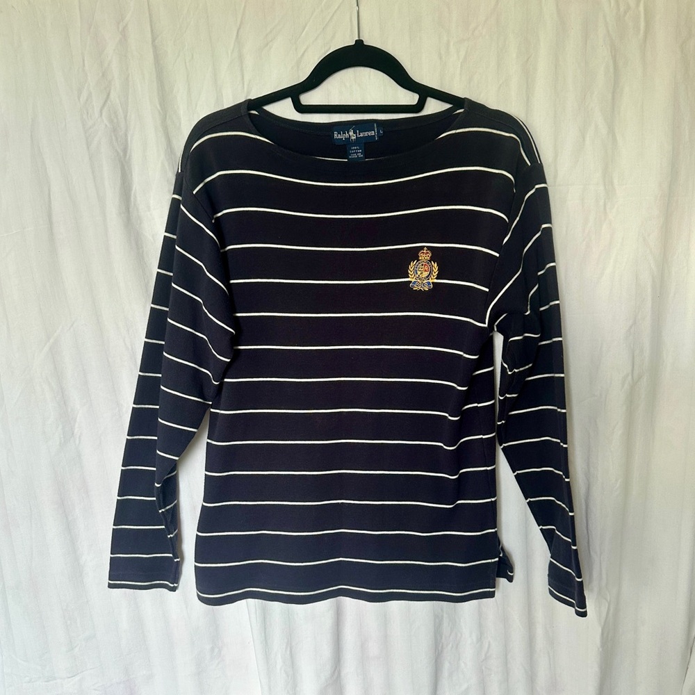 Ralph Lauren Navy with White Striped Long Sleeve Top